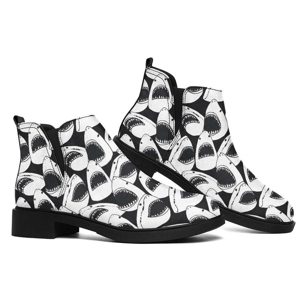 White And Grey Shark Pattern Print Flat Ankle Boots