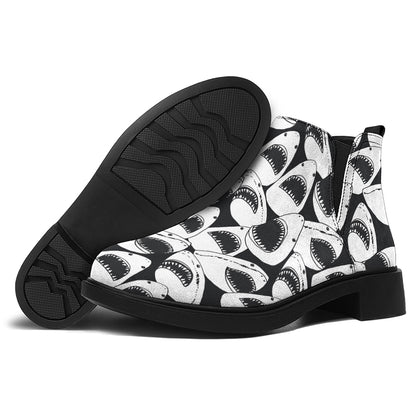 White And Grey Shark Pattern Print Flat Ankle Boots