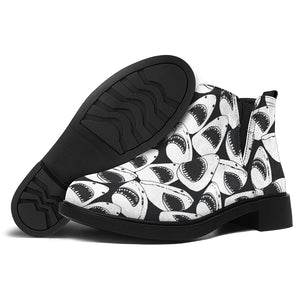 White And Grey Shark Pattern Print Flat Ankle Boots