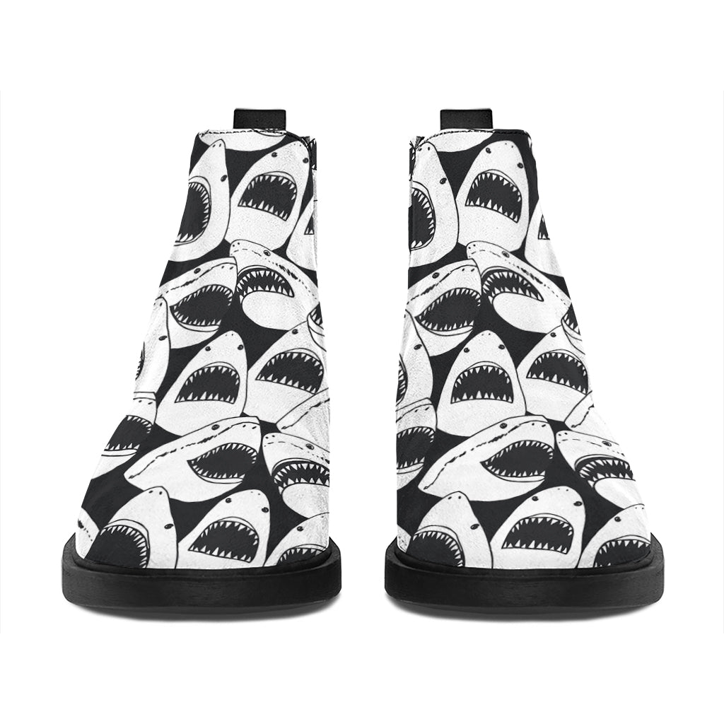 White And Grey Shark Pattern Print Flat Ankle Boots