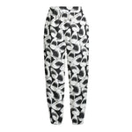 White And Grey Shark Pattern Print Fleece Lined Knit Pants
