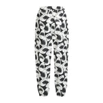 White And Grey Shark Pattern Print Fleece Lined Knit Pants