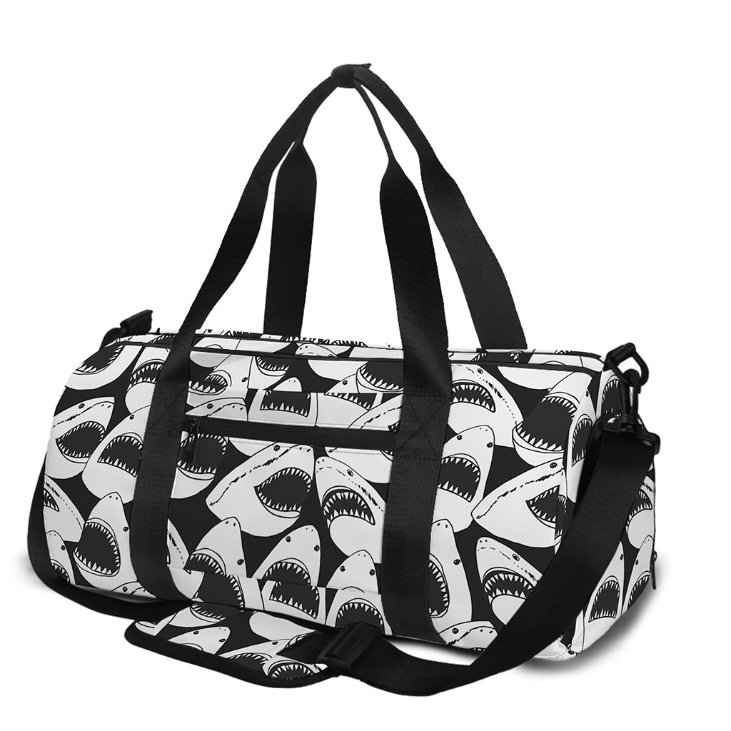 White And Grey Shark Pattern Print Gym Bag