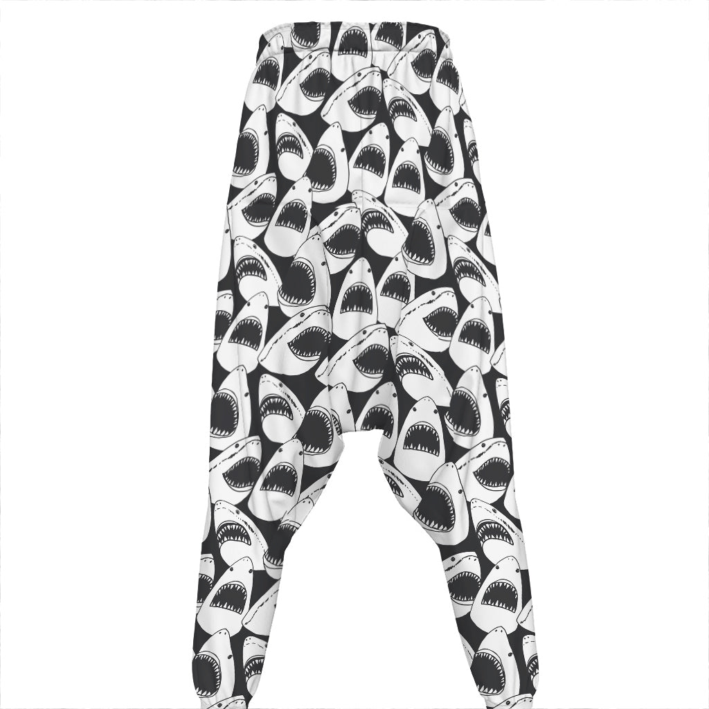White And Grey Shark Pattern Print Hammer Pants