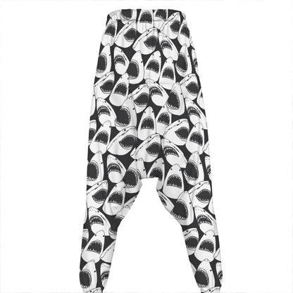 White And Grey Shark Pattern Print Hammer Pants