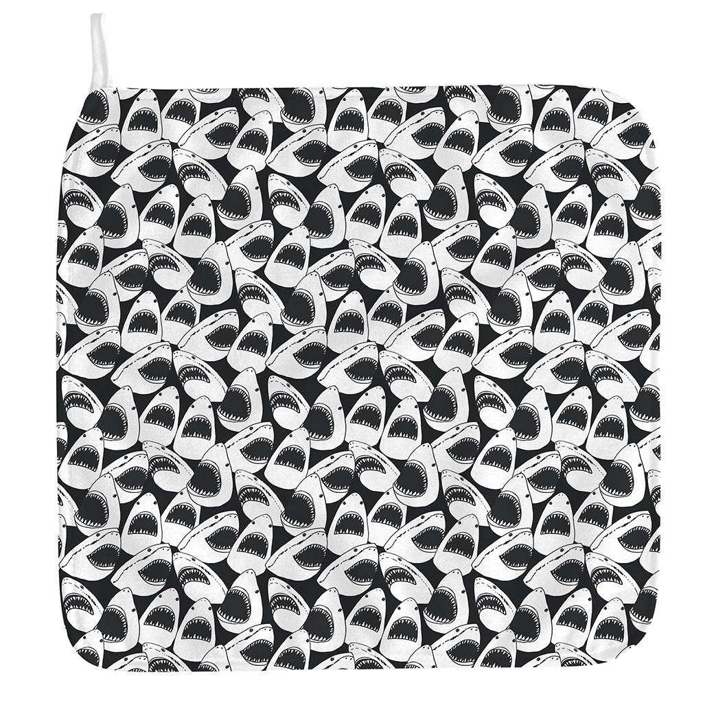 White And Grey Shark Pattern Print Hand Towel