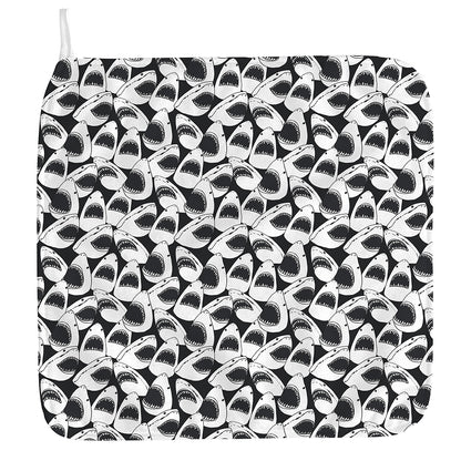 White And Grey Shark Pattern Print Hand Towel