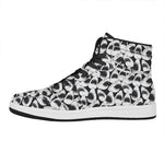 White And Grey Shark Pattern Print High Top Leather Sneakers