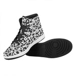 White And Grey Shark Pattern Print High Top Leather Sneakers