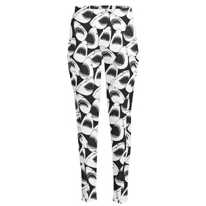 White And Grey Shark Pattern Print High-Waisted Pocket Leggings