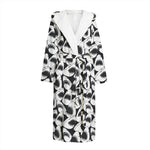 White And Grey Shark Pattern Print Hooded Bathrobe