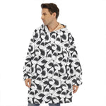 White And Grey Shark Pattern Print Hoodie Blanket