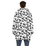 White And Grey Shark Pattern Print Hoodie Blanket