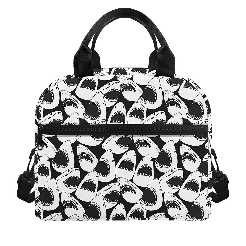 White And Grey Shark Pattern Print Insulated Lunch Bag