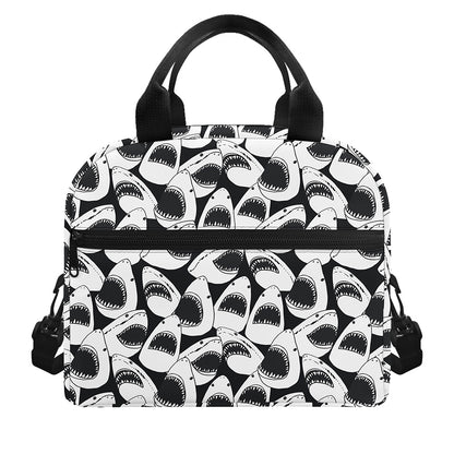 White And Grey Shark Pattern Print Insulated Lunch Bag