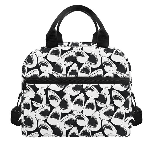 White And Grey Shark Pattern Print Insulated Lunch Bag