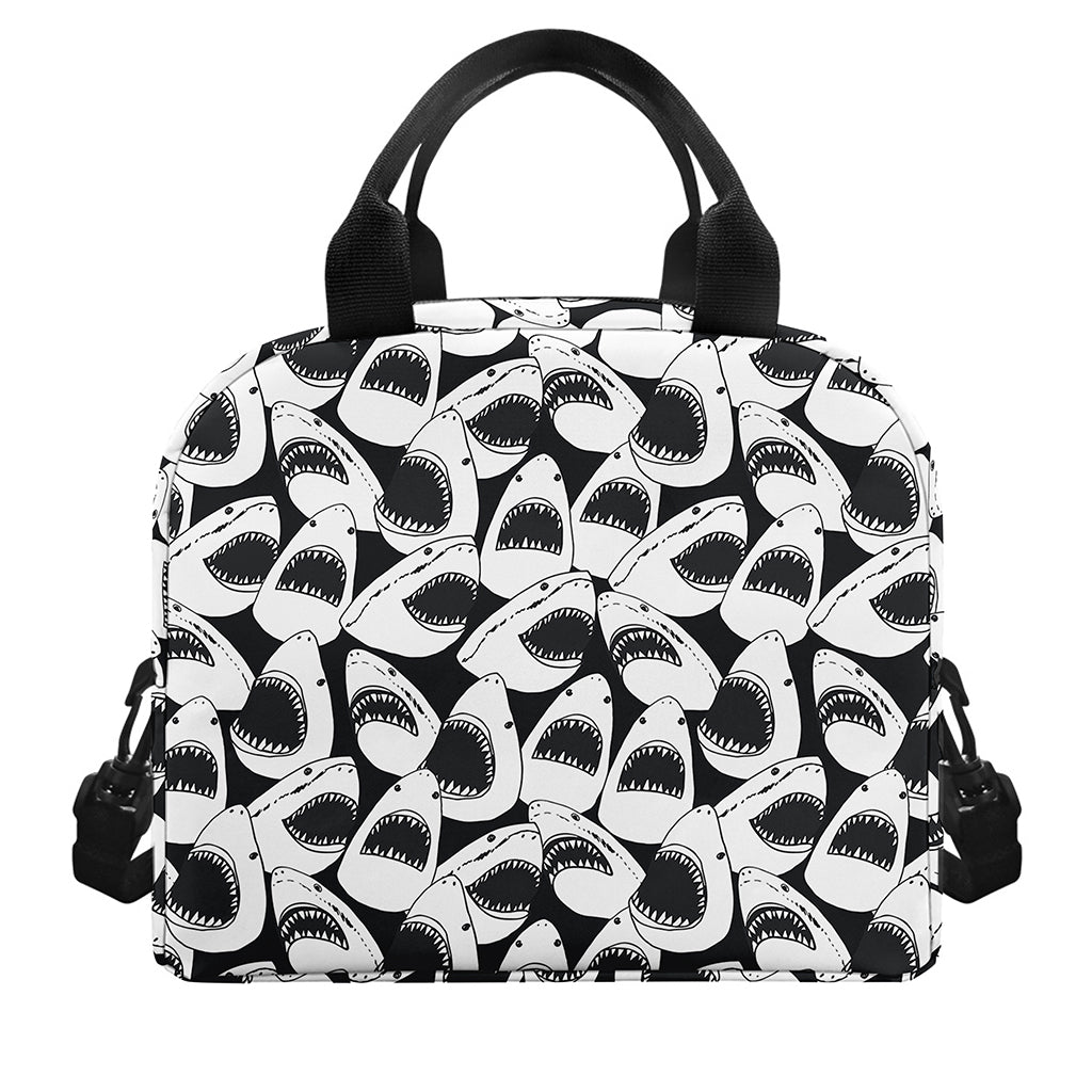 White And Grey Shark Pattern Print Insulated Lunch Bag