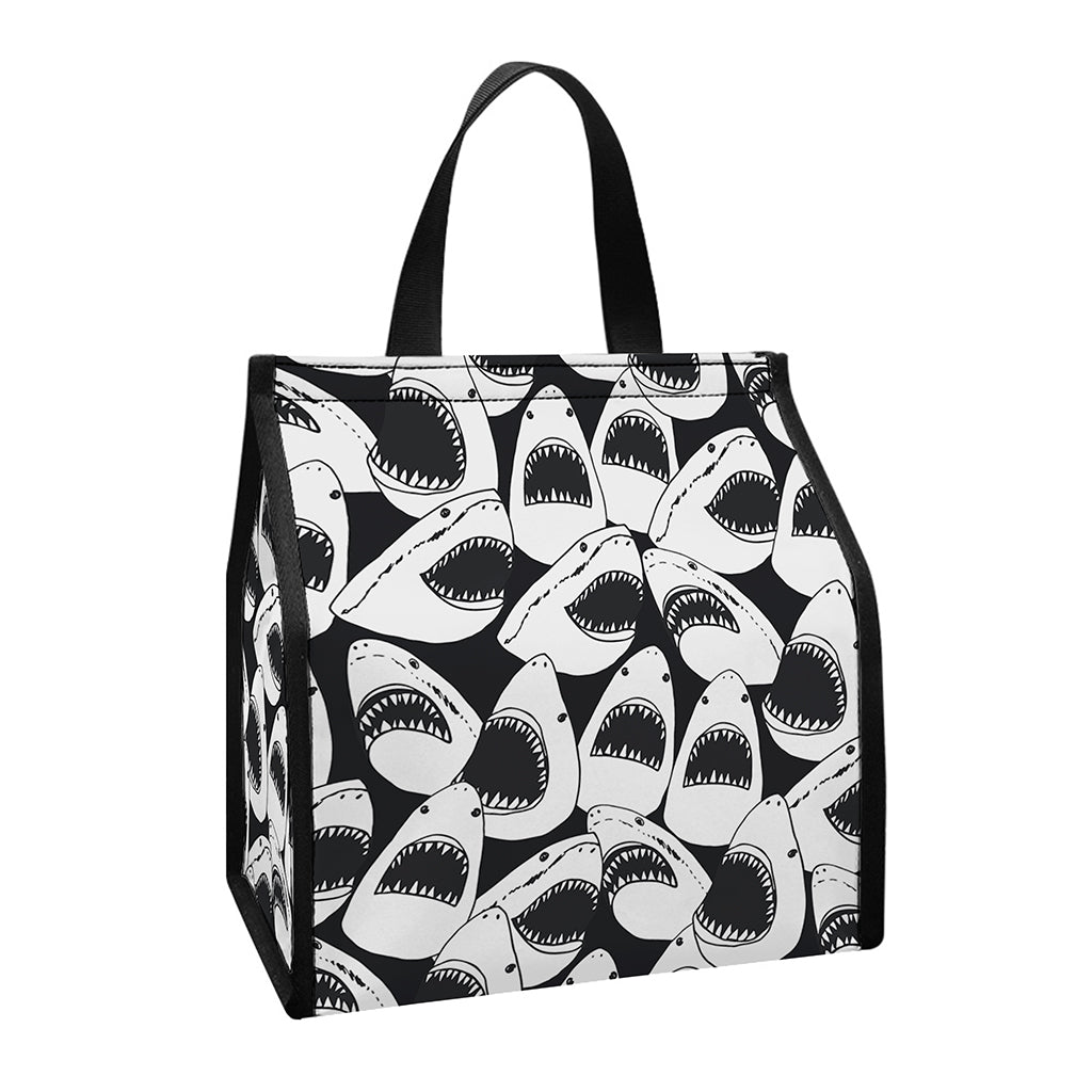 White And Grey Shark Pattern Print Insulated Lunch Tote