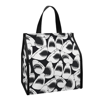 White And Grey Shark Pattern Print Insulated Lunch Tote