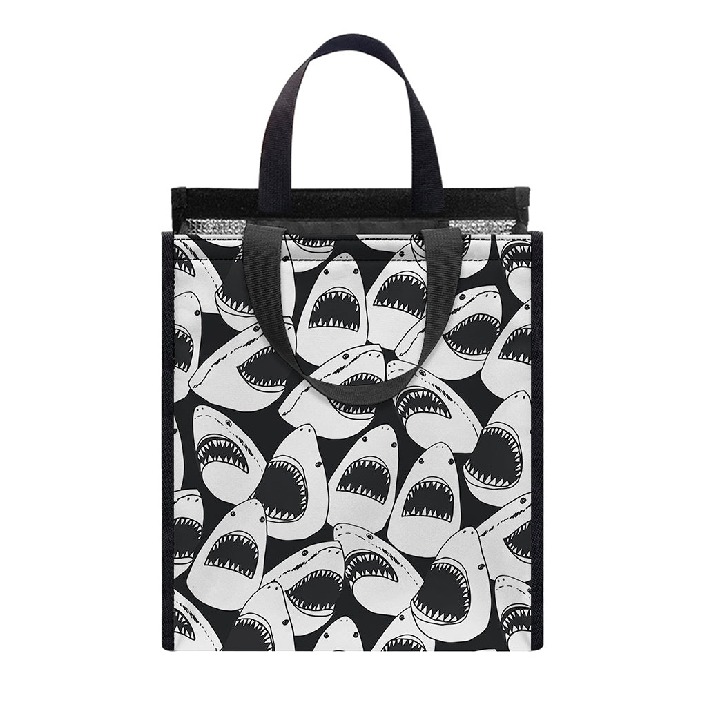 White And Grey Shark Pattern Print Insulated Lunch Tote