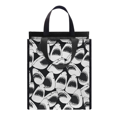White And Grey Shark Pattern Print Insulated Lunch Tote