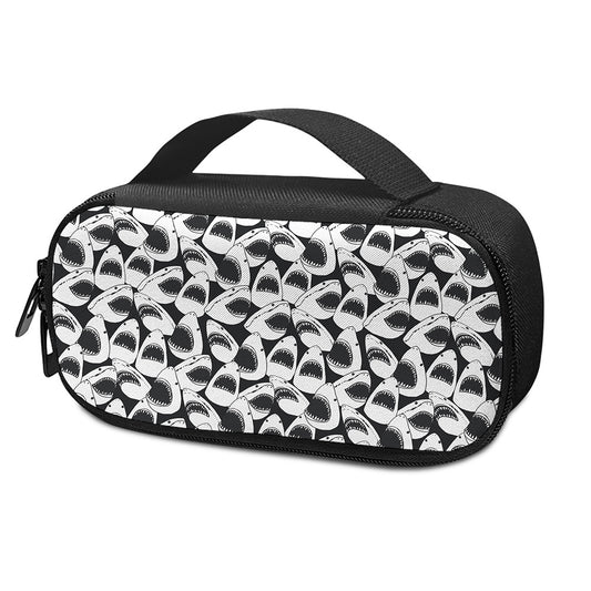 White And Grey Shark Pattern Print Insulin Cooler Travel Case