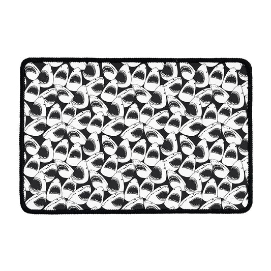White And Grey Shark Pattern Print Kitchen Mat