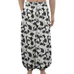 White And Grey Shark Pattern Print Lantern Pants