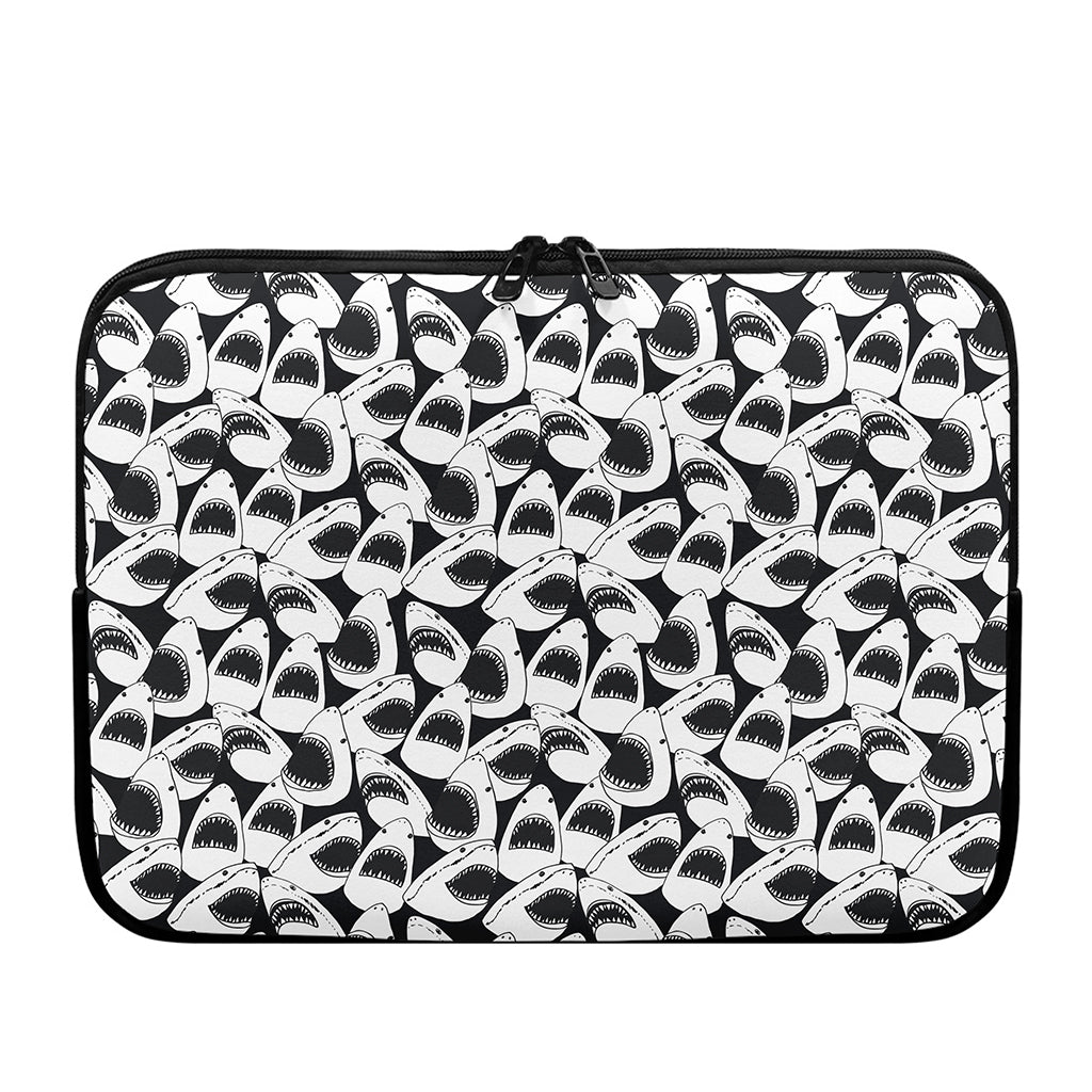 White And Grey Shark Pattern Print Laptop Sleeve