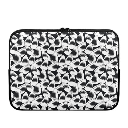 White And Grey Shark Pattern Print Laptop Sleeve