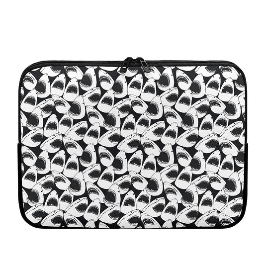 White And Grey Shark Pattern Print Laptop Sleeve