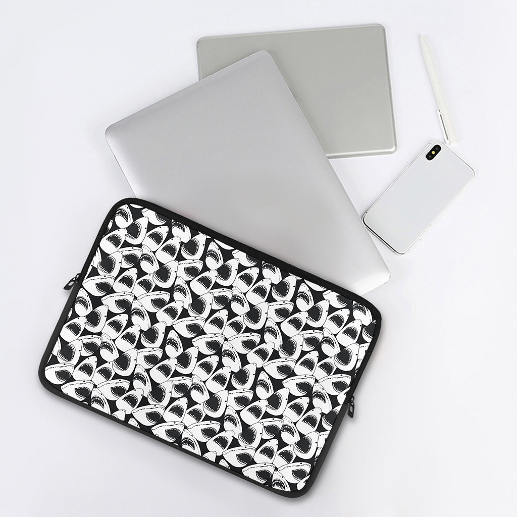 White And Grey Shark Pattern Print Laptop Sleeve