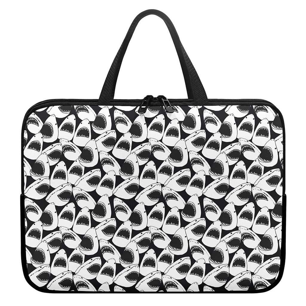 White And Grey Shark Pattern Print Laptop Sleeve With Handle