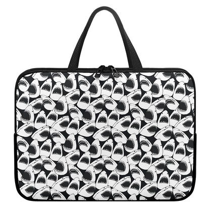White And Grey Shark Pattern Print Laptop Sleeve With Handle