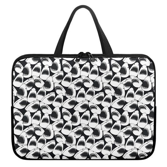 White And Grey Shark Pattern Print Laptop Sleeve With Handle