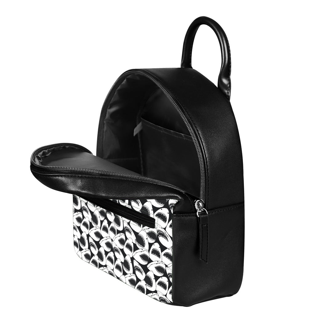 White And Grey Shark Pattern Print Leather Backpack