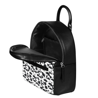 White And Grey Shark Pattern Print Leather Backpack