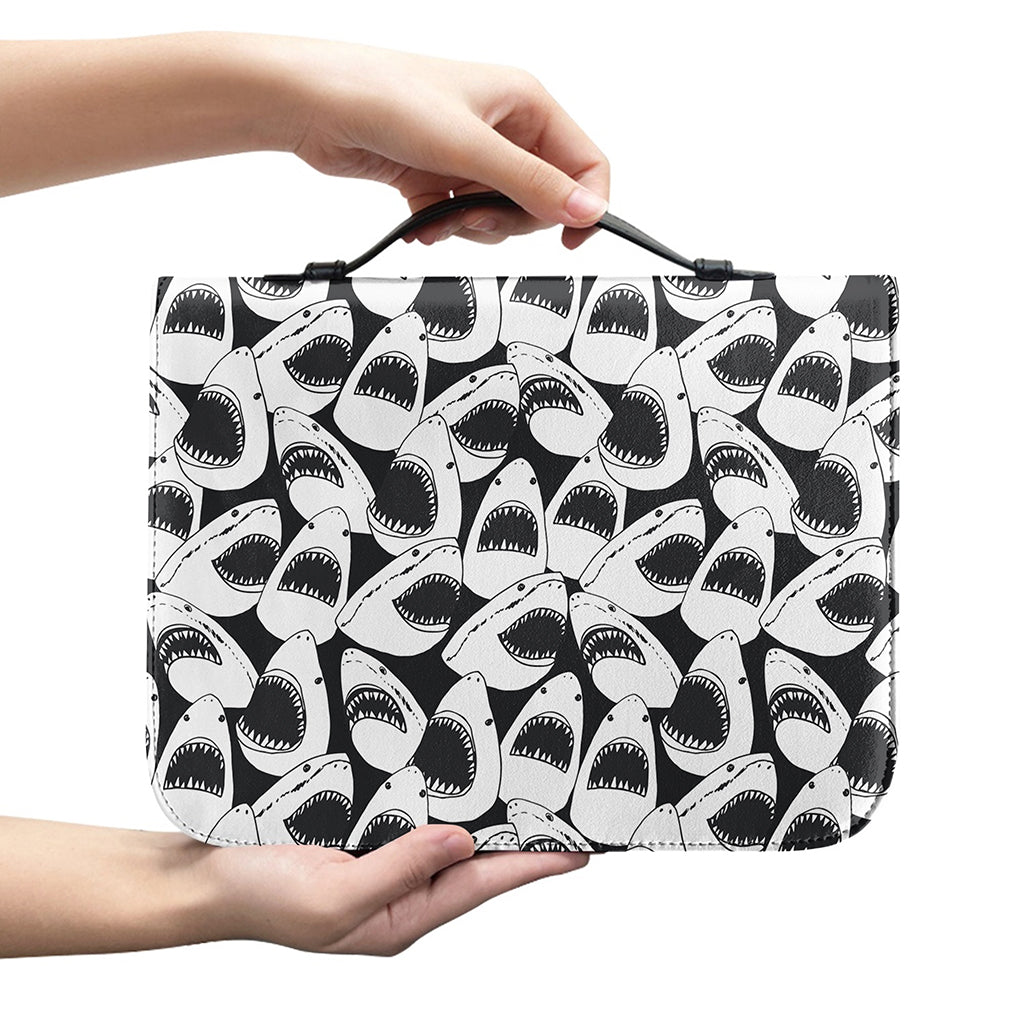White And Grey Shark Pattern Print Leather Bible Cover