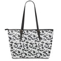 White And Grey Shark Pattern Print Leather Tote Bag With Zipper