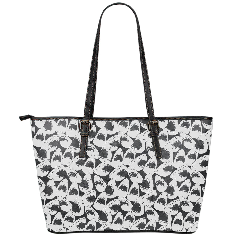 White And Grey Shark Pattern Print Leather Tote Bag