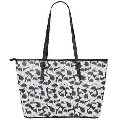 White And Grey Shark Pattern Print Leather Tote Bag