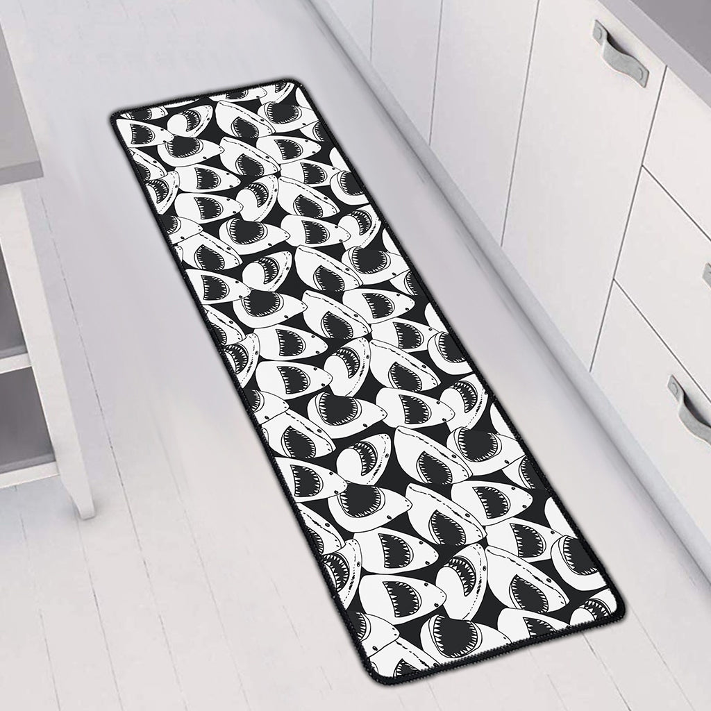 White And Grey Shark Pattern Print Long Kitchen Mat