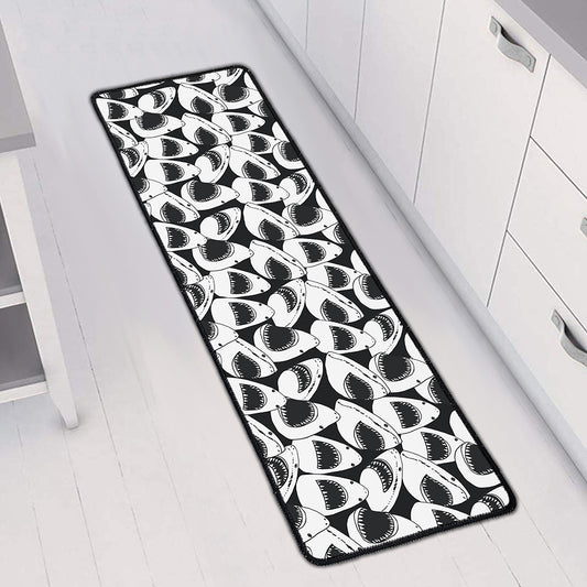 White And Grey Shark Pattern Print Long Kitchen Mat