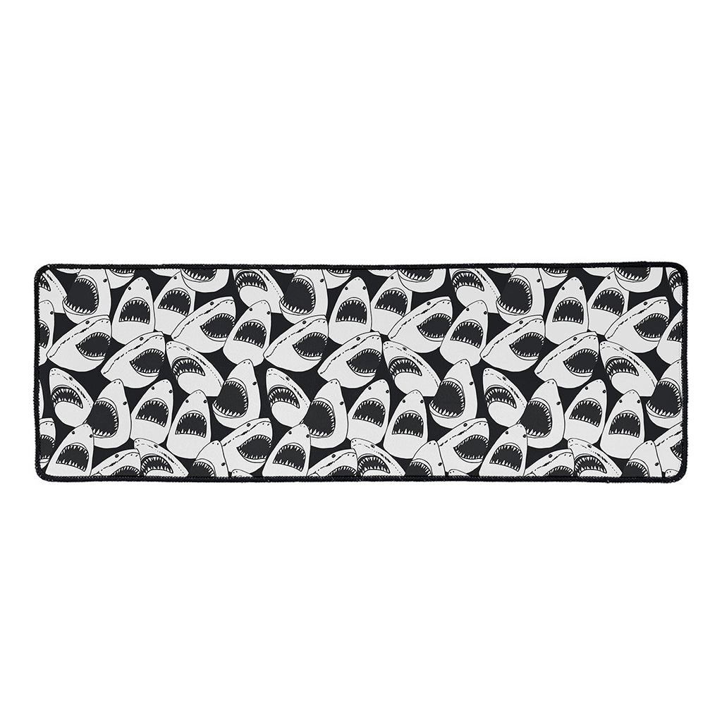 White And Grey Shark Pattern Print Long Kitchen Mat
