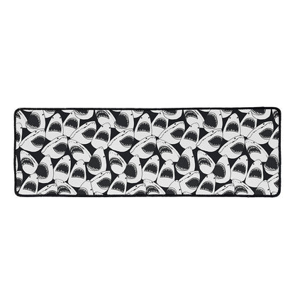 White And Grey Shark Pattern Print Long Kitchen Mat