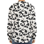 White And Grey Shark Pattern Print Long Sleeve Baseball Jersey