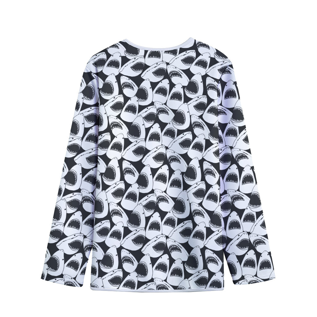 White And Grey Shark Pattern Print Long Sleeve Short Coat
