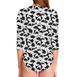 White And Grey Shark Pattern Print Long Sleeve Swimsuit