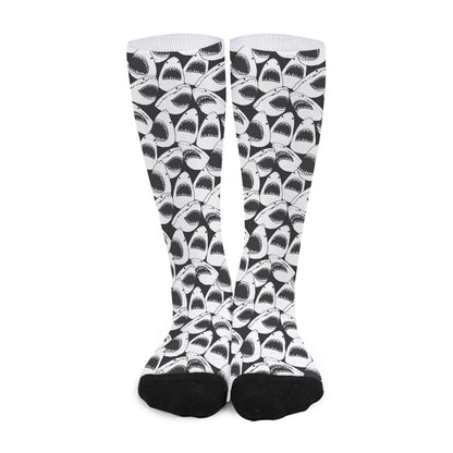 White And Grey Shark Pattern Print Long Socks