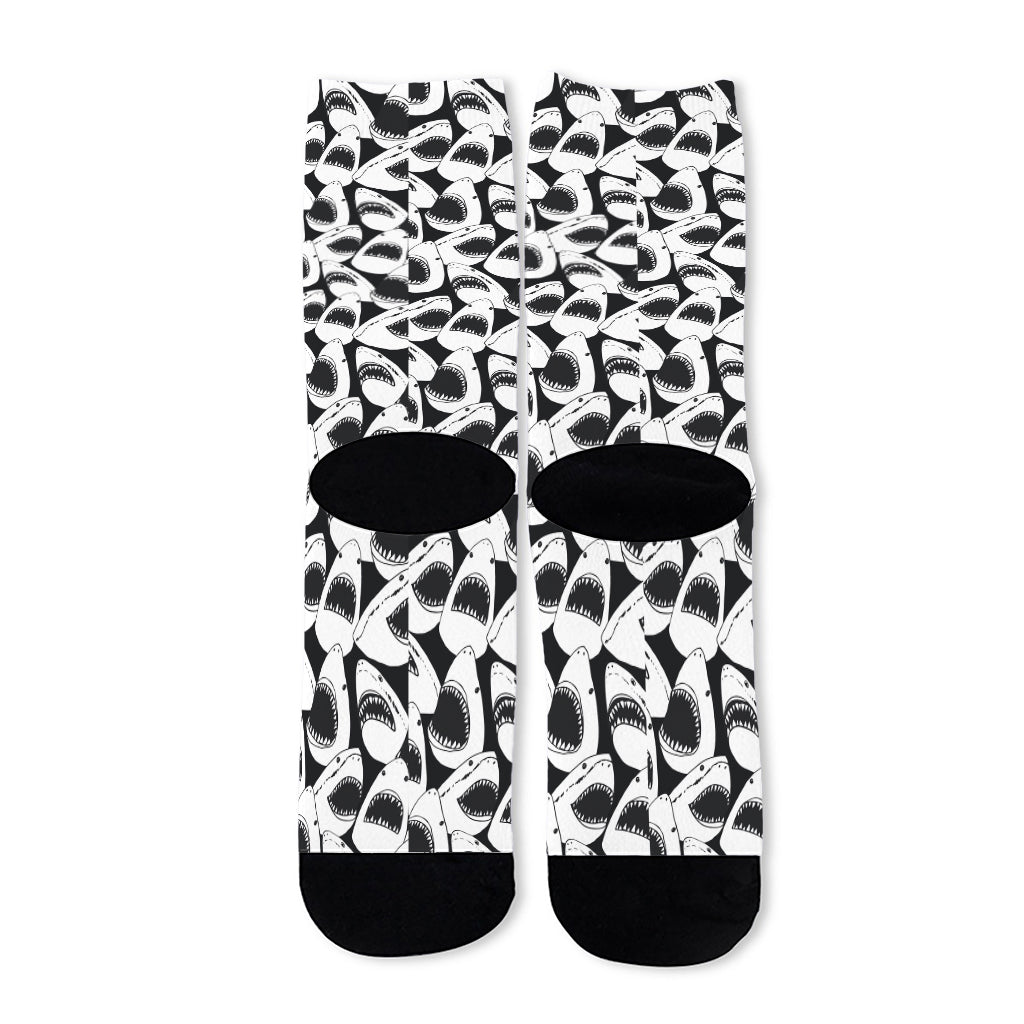 White And Grey Shark Pattern Print Long Socks
